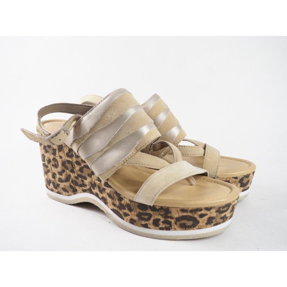Donald J. Pliner Beige Leopard Print Wedge Sandals